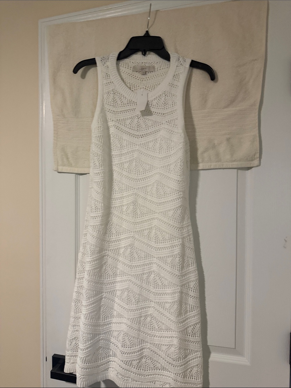 LOFT White Sleeveless Crochet A-Line Dress